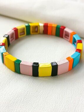 Roxanne Assoulin Rainbow Brite Colorful Gold Enamel Stretch Bracelet | NEW